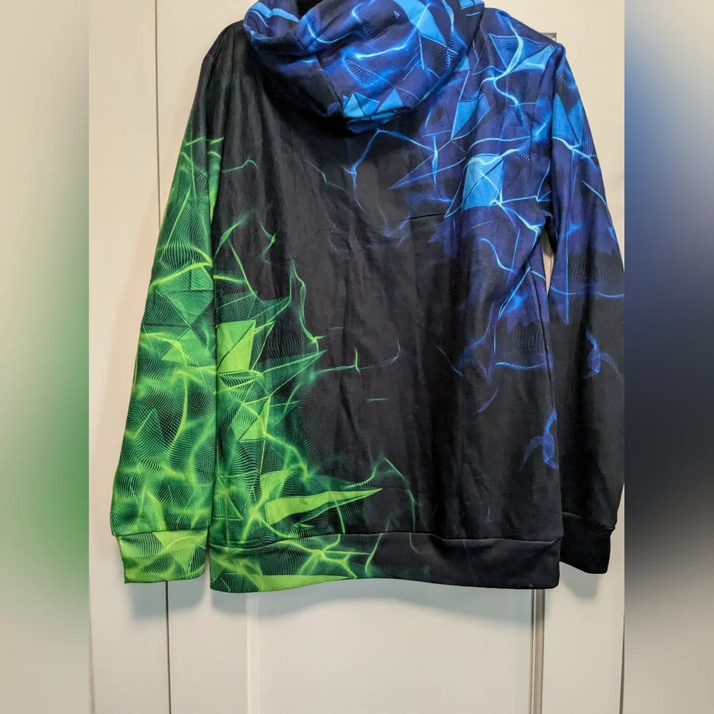 Blue, Green and Black Hooded Sweatshirt - front pocket Kids Sz 14-16